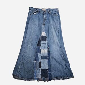 vintage western boho patchwork star reworked denim maxi skirt